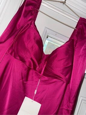 Mac Duggal Sleeveless Satin Slip Dress in Fuchsia